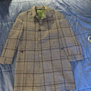 Vintage Glen Check Wool Tweed Overcoat USA Union Made 40S